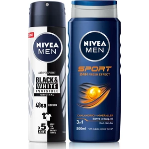 Men Erkek Sprey Deodorant Black&white Invisible Original ve Men Sport Erkek Duş Jeli 500ML