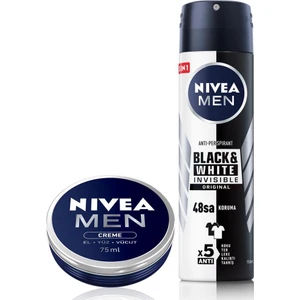 Men Sprey Deodorant Black&white Invesible Original 150ML ve Nemlendirici Erkek Bakım Kremi 75ML