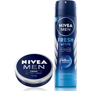 Men Erkek Sprey Deodorant Fresh Active 150ML, 48 Saat Koruma ve Nemlendirici Erkek Bakım Kremi 75ML
