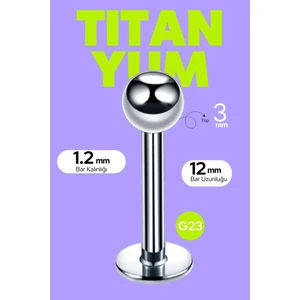 Titanyum Piercing Labret Helix Dudak Tragus Kıkırdak Gümüş Renk %100 G23  Top 3mm Bar 1.2 mm
