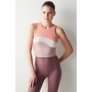Gül Kurusu Halter Yaka Colorblock Crop Top