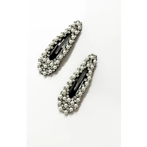 New Obsessions Kristal Taşlı ve Incili Siyah Çıt Çıt Toka 2'li Paket