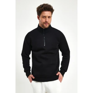 Amazing Crash Yüksek Yaka Yarım Fermuarlı Basic Sweatshirt