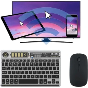 Alfa MEC Tüm Cihazlara Uyumlu Akıllı Taşınabilir Şarj Edilebilir Şeffaf Işıklı Aydınlatmalı Kablosuz Bluetooth Klavye+ Mouse