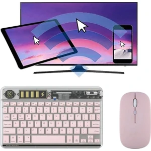 Alfa MEC Tüm Cihazlara Uyumlu Akıllı Taşınabilir Şarj Edilebilir Şeffaf Işıklı Aydınlatmalı Kablosuz Bluetooth Klavye+ Mouse