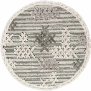 Cool Halı Sakura 2205 Gri Hav Toz Vermez Etnik Desenli Modern Dokuma Yuvarlak Salon Halısı