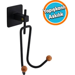 Yapışkanlı Dekoratif Siyah Metal Uzun Çatal 2'li Askılık Sağlam Banyo Lavabo Aparat Bornoz Havlu Asma Askı