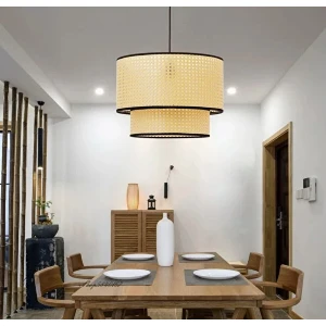 Modern Iskandinav Nordic Hasır Rattan Çift Katlı Sarkıt Avize