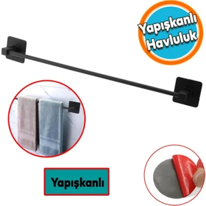 Yapışkanlı Tuvalet Lavabo Banyo Mutfak Havlu Standı Askısı Paslanmaz Metal Siyah Bez Havluluk Uzun 40 cm