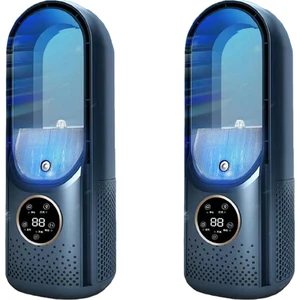 2x Hava Soğutucu LED Ekran Klima Nemlendirme Elektrikli Fan 6 Hız Sessiz Zamanlayıcı Fan Nemlendirici Fan Mavi (Yurt Dışından)