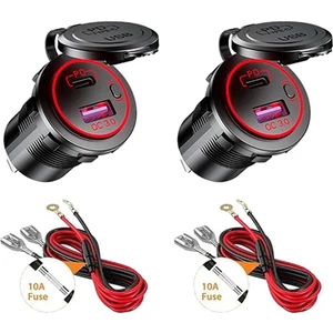 2x Pd Tip C USB Araç Şarj Cihazı ve 3.0 Hızlı Şarj Cihazı 12V Güç Çıkışı Soketi, Motosiklet Rv Atv Için Açma/kapama Anahtarı (Yurt Dışından)