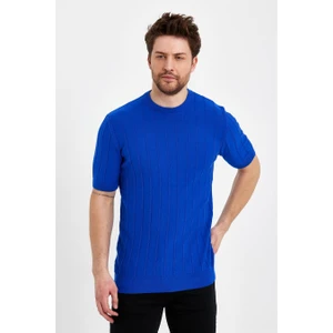 Tarz Cool Saks Erkek Yuvarlak Yaka Örme T-Shirt