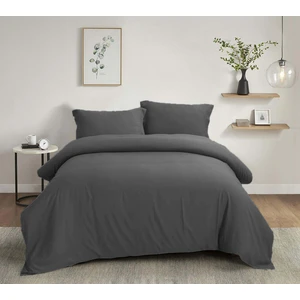 160X200 Çift Kişilik Nevresim Takımı Lastikli Çarşaf Düz Renk Antrasit