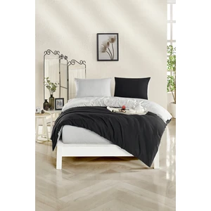 160X200 Çift Kişilik Nevresim Takımı Lastikli Çarşaf Çift Yön Gri-Siyah