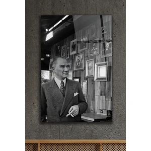 Atatürk Portre Mustafa Kemal Atatürk Dikdörtgen Dekoratif Cam Tablo