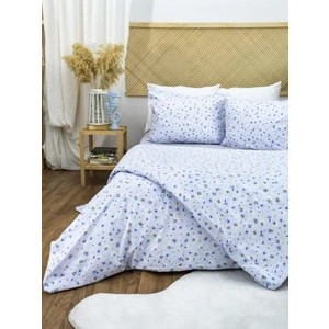 90X190  Pamuklu 63 Tel Mavi-Beyaz Çiçek Desenli Tek Kişilik Nevresim Takımı