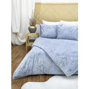 160X200  Pamuklu 63 Tel Mavi Çiçek Desenli Çift Kişilik Nevresim Takımı