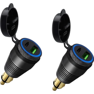 2x Motosiklet Dın Şarj Cihazı - Qc3.0 USB ve Tip C Güç Dağıtımı (Yurt Dışından)
