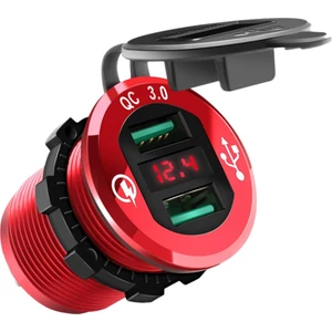 Hızlı Şarj 3.0 USB Şarj Soketi, 12V/24V Çift USB Araç Güç Çıkışı LED Voltmetre ile Su Geçirmez Çakmak (Yurt Dışından)