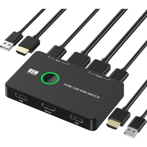 Kvm Switch 2 Bağlantı Noktalı Kutu USB ve 2 Bilgisayar Için Uyumlu Anahtar Paylaşımlı Klavye Fare Yazıcı ve Bir Hd Monitör (Yurt Dışından)