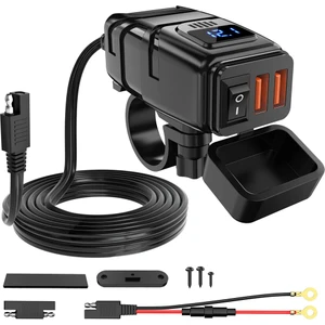 Motosiklet USB Şarj Cihazı, 6.8A Hızlı Şarj 3.0 Çift USB Motosiklet Telefon Şarj Cihazı, Voltmetre ve Açma/kapama Anahtarı ile (Yurt Dışından)