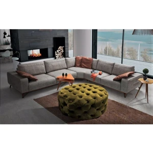 Gazzini Furniture Hardal Yuvarlak Chester Model Kapitoneli Orta Puf
