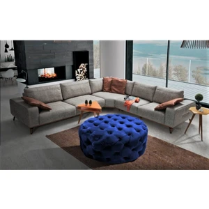 Gazzini Furniture Mavi Yuvarlak Chester Model Kapitoneli Orta Puf