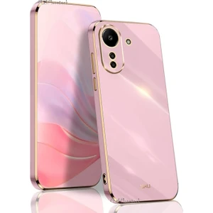 M.TK Moveteck Xiaomi Redmi 13C Kılıf Kamera Korumalı Parlak Gold Kenarlı Altın Işlemeli Yumuşak Silikon Bark Kapak