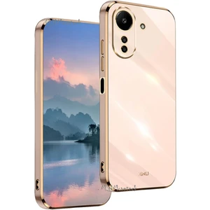 M.TK Moveteck Xiaomi Redmi 13C Kılıf Kamera Korumalı Parlak Gold Kenarlı Altın Işlemeli Yumuşak Silikon Bark Kapak