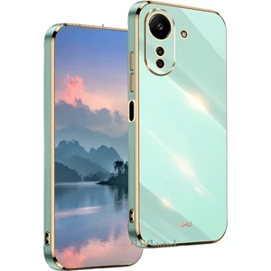 M.TK Moveteck Xiaomi Redmi 13C Kılıf Kamera Korumalı Parlak Gold Kenarlı Altın Işlemeli Yumuşak Silikon Bark Kapak