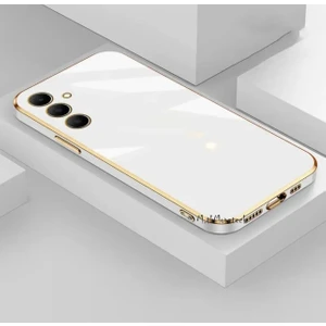 M.TK Moveteck Samsung Galaxy A05S Kılıf Kamera Korumalı Parlak Gold Kenarlı Altın Işlemeli Şeritli Yumuşak Silikon Bark Kapak
