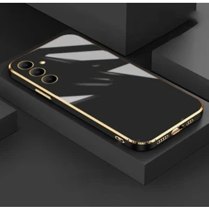M.TK Moveteck Samsung Galaxy A05S Kılıf Kamera Korumalı Parlak Gold Kenarlı Altın Işlemeli Şeritli Yumuşak Silikon Bark Kapak