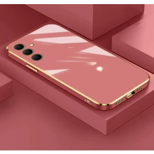 M.TK Moveteck Samsung Galaxy A05S Kılıf Kamera Korumalı Parlak Gold Kenarlı Altın Işlemeli Şeritli Yumuşak Silikon Bark Kapak