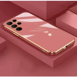 M.TK Moveteck Samsung Galaxy S24 Ultra Kılıf Kamera Korumalı Parlak Gold Kenarlı Altın Işlemeli Şeritli Yumuşak Silikon Bark Kapak