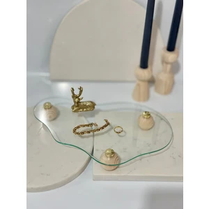 Shura Homeware  Eğri Formdaki Cam Tepsi Düzenleyici Stant Ahşap Top Ayaklı