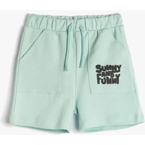 Şort Cepli Beli Bağlamalı Baskı Detaylı Pamuklu