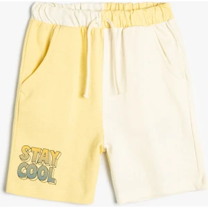 Şort Beli Lastikli Renk Kontrastlı Cepli Pamuklu Baskı Detaylı