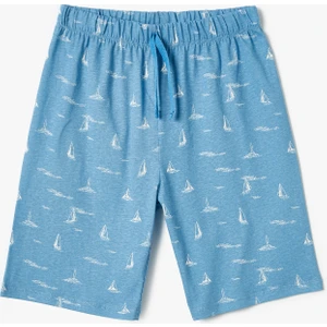 Şort Beli Bağcıklı Baskılı Pamuklu