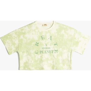 Tişört Crop Oversize Batik Desenli Bisiklet Yaka Baskılı
