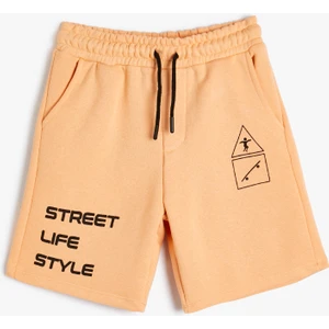 Şort Beli Bağlamalı Cepli Slogan Baskılı