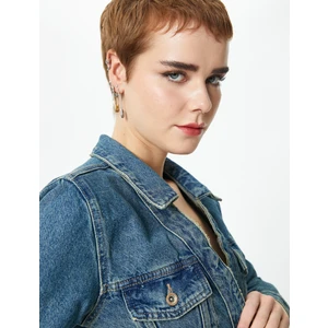 Kısa Kot Ceket Kapaklı Cep Detaylı Gömlek Yaka Pamuklu