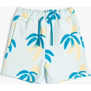 Şort Beli Bağlamalı Cepli Palmiye Baskılı