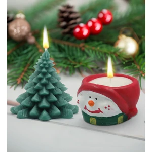 BK Gift Yılbaşı Hediyesi Bk Gift Dekoratif Taş Kardan Adam Mum ve Çam Ağacı Mum Hediye Seti, Yeni Yıl Hediyeleri, Arkadaşa Hediye, Kokulu Mum, Ev Hediyesi