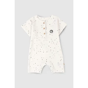 Little Gusto Kısa Kollu Bebek Şort Tulum Beyaz Dots Organik Pamuk