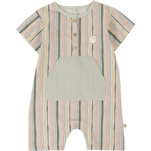 Little Gusto Kısa Kollu Bebek Şort Tulum Yeşil Çizgili Desenli Organik Pamuk