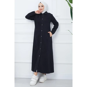 Hafsa Mina Düğmeli Kot Kap Siyah HM2345