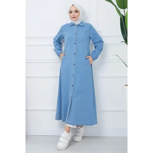 Hafsa Mina Düğmeli Kot Kap Mavi HM2345