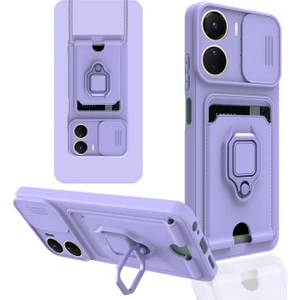 Vivo Y16 Kılıf Zuma Kartvizitli Yüzüklü Silikon - Lila 300099