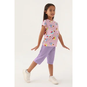 Owl Mor Kız Çocuk Kapri Takım