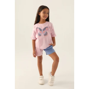 Colour Butterfly Toz Pembe Kız Çocuk Şort Takım